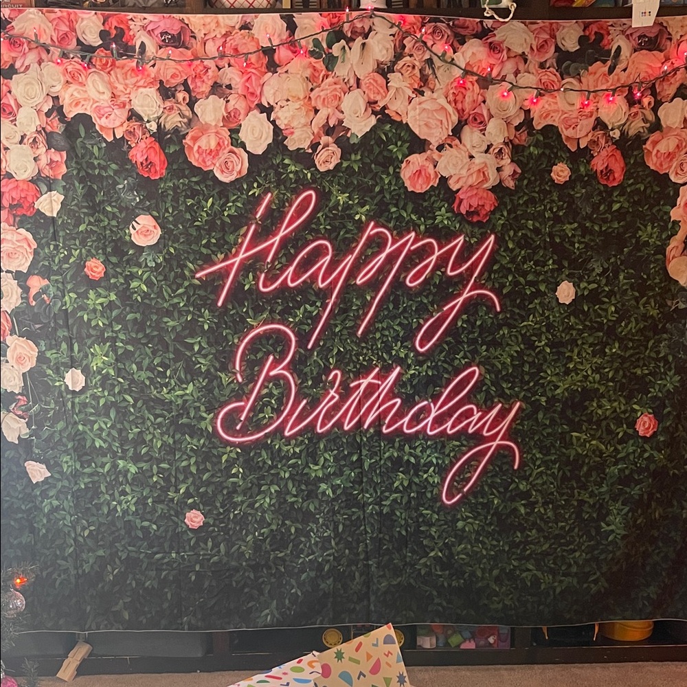 Floral Happy Birthday Backdrop 8 x 6
